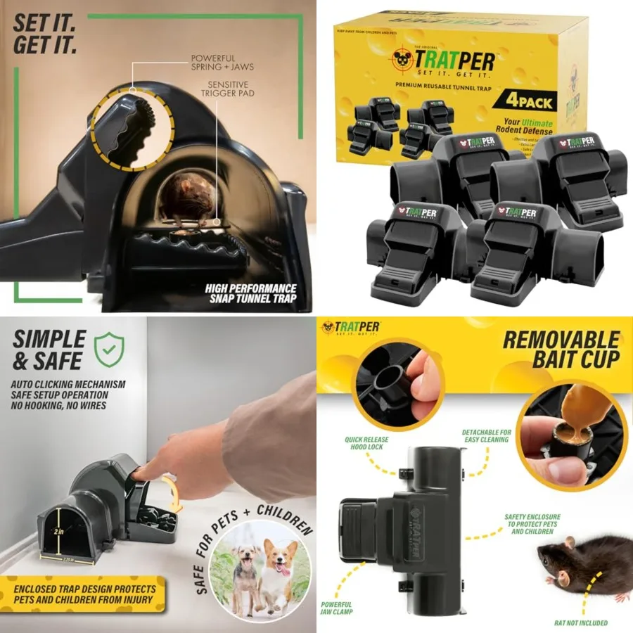 

Rat and Chipmunk Traps. Prevents Accidental Triggering with Dual Tunneled Design. Covered Snap Traps for Humane Kill, Reusable,