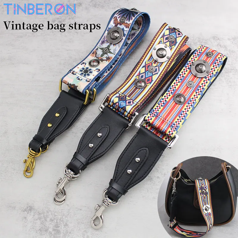 TINBERON Canvas Shoulder Strap for Bag Vintage Rivet Crossbody Bag Strap Leather Bag Part Accessories Apply To Saddle Bag Straps