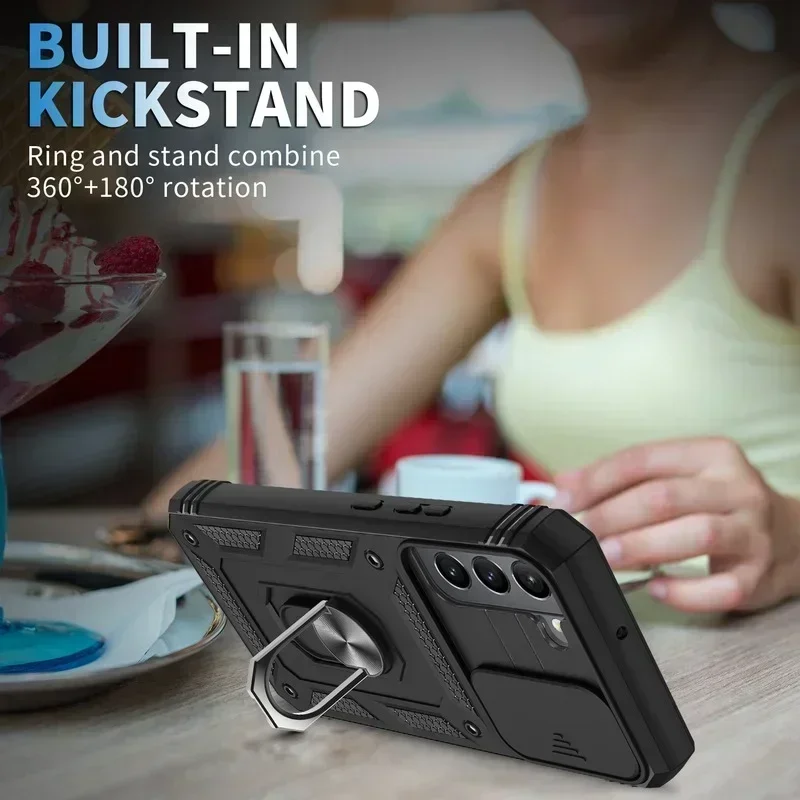 Case For Samsung S25 S24 S23 Ultra Plus S24 FE A56 A36 A16 Heavy Duty with Camera 360 Degree Rotate Kickstand Shockproof Cover