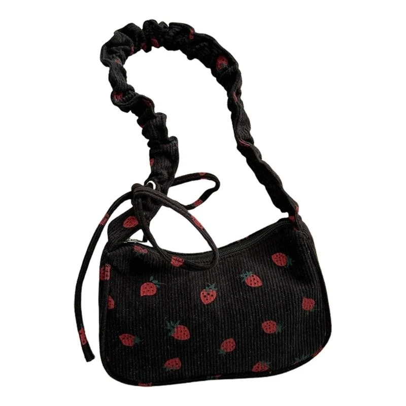 

652F Stylish Strawberry Ruched Shoulder Bag With Adjustable Strap Large Capacity Crossbody Bag For Daily Travel And Shopping