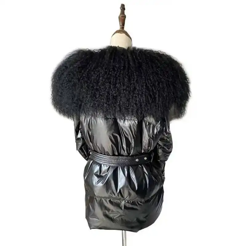 

Натуральный Тибетский овечий меховой воротник, зимнее женское пуховое пальто, куртка с воротником, зимний теплый меховой шарф, шаль из монгольского меха ягненка