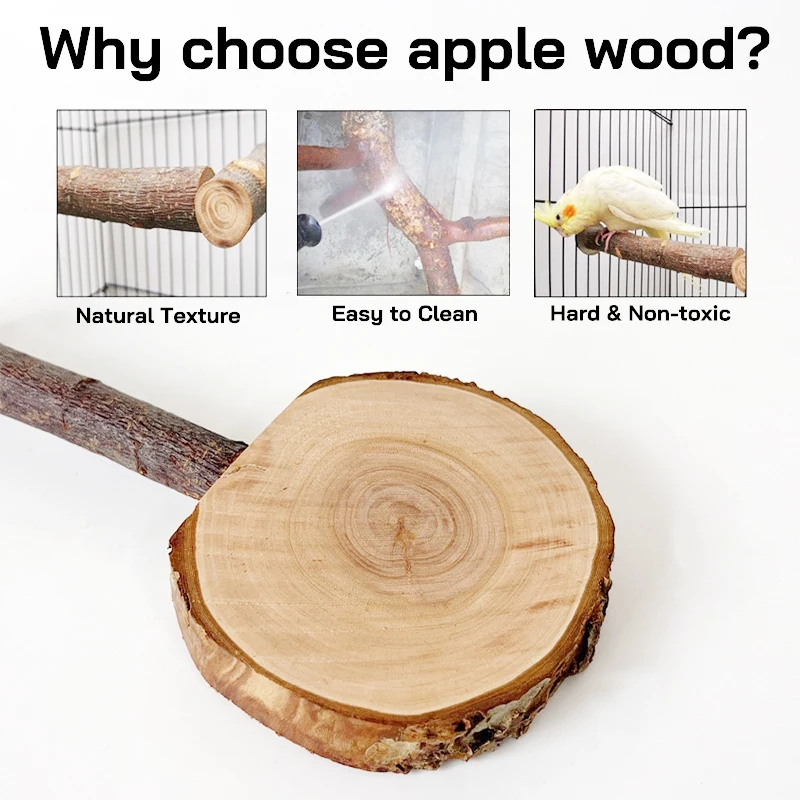 Origin Wood Apple Branch Small Parrot Standing Board Safety Bite Resistant Bird Cage Accessories Fruity Stick Small Pet Supplies view 6