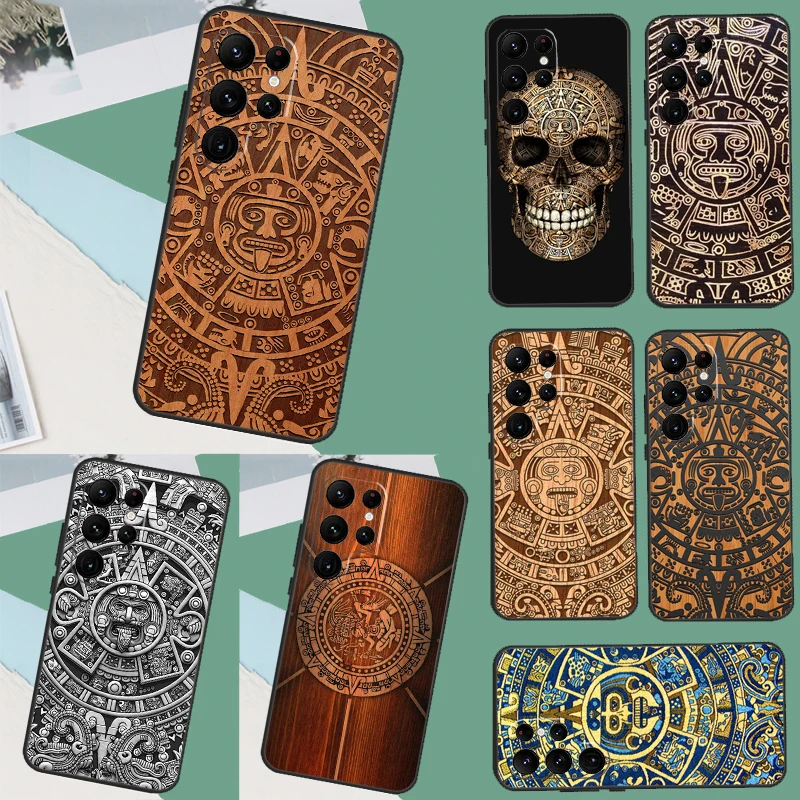 Mayan Calendar Wood Pattern Case For Samsung Galaxy S23 S22 Ultra Note 10 Plus Note 20 Ultra S9 S10 S20 S21 FE Cover