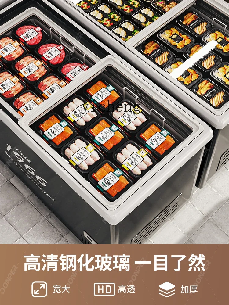 Commercial Horizontal Display Freezer Container Glass Door Frozen Fresh Cabinet Supermarket Combination Refrigerator