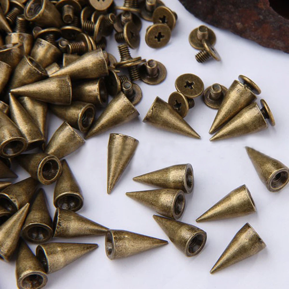 100sets 14mm Bronze Cone Spots Metal Studs Leathercraft Rivets Bullet Spikes Punk Spike  For Clothes Bags Belt Pet Collars