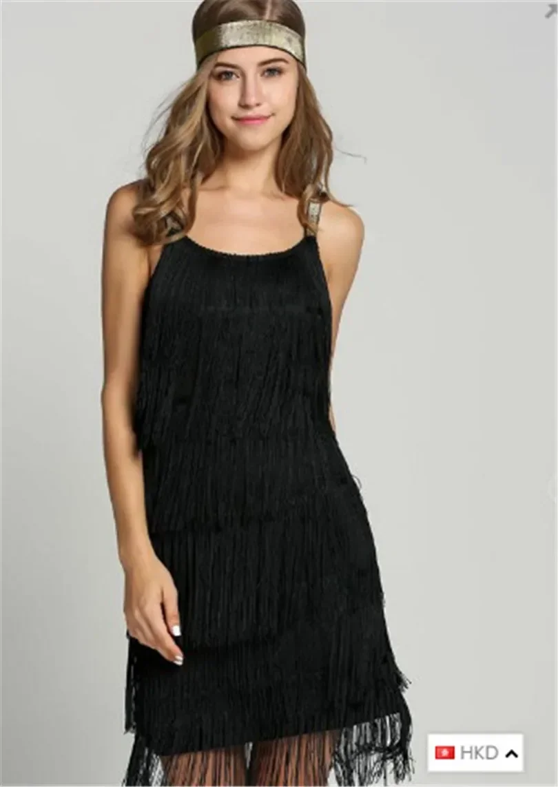1920s grande gatsby vestido slash neck tiras em camadas franja vestido vintage flapper festa fantasia vestido trajes com bandana