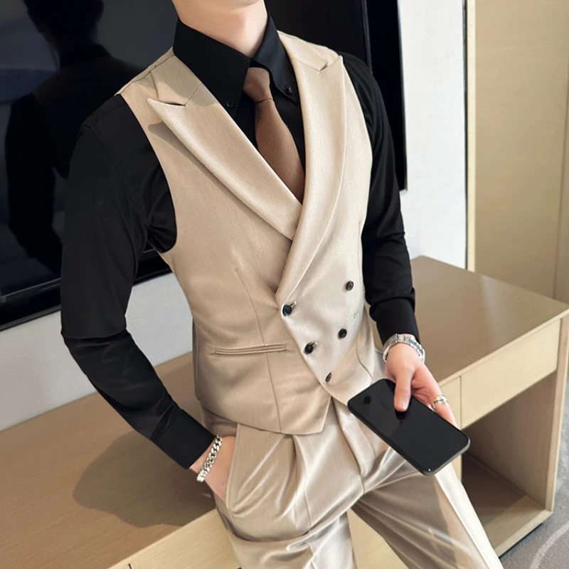 

Waistcoat+ Pants Korean Version Slim V-neck Small Vest Business Suit Men's Solid Color Banquet Wedding Groom Groomsman Vest Suit