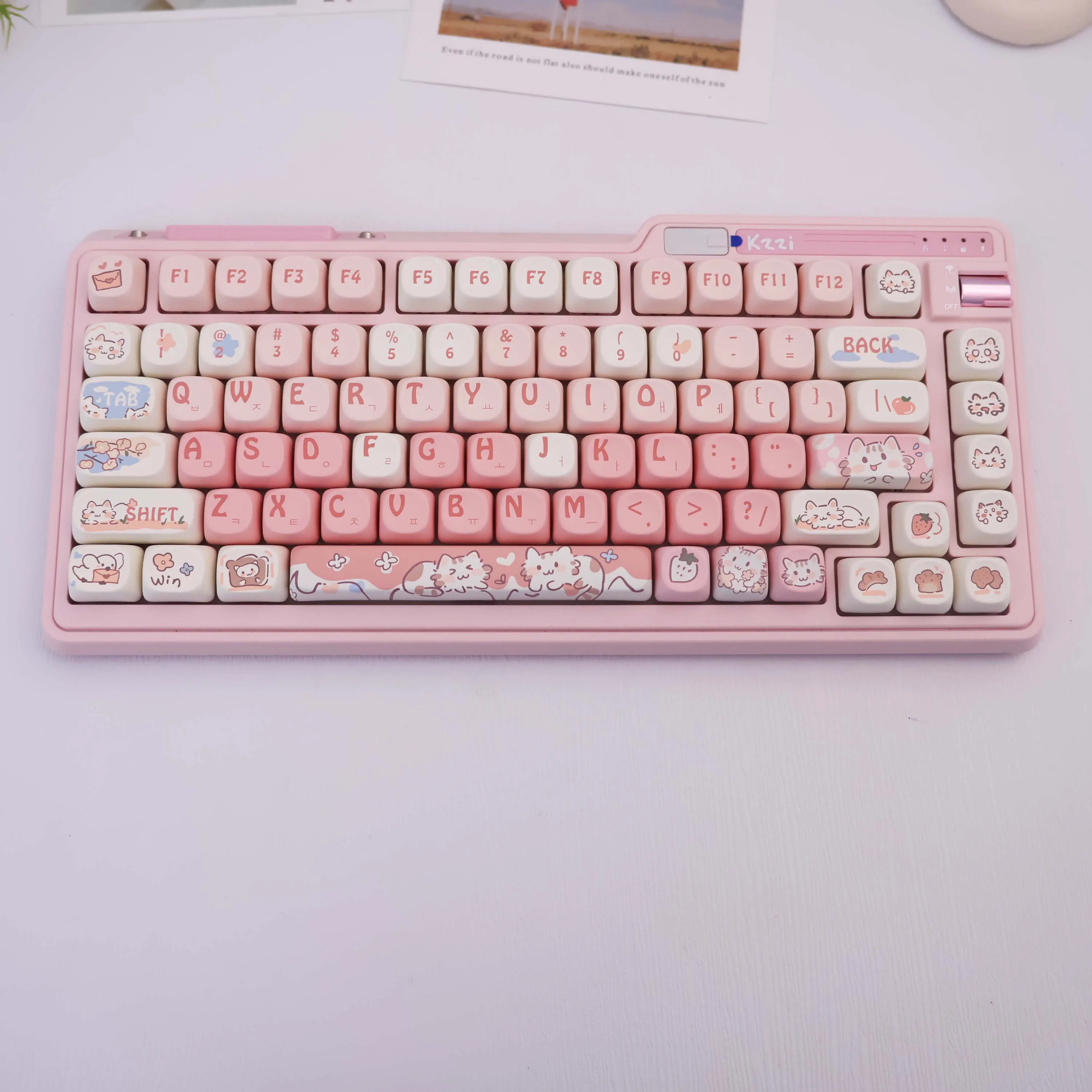 134 Keys Strawberry Cat PBT Keycaps MOA Korean Dye-Sub MX Mechanical Keyboard 61 64 68 87 96 104 108