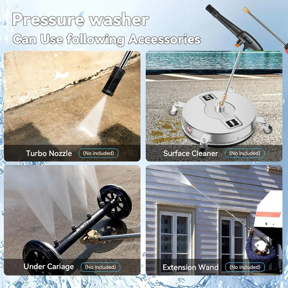 Adjustable Pressure Cleaner, 2025 Power Cleaner Pressure Adjustable (2500PSI-5000PSI) with 33ft Pressure Hose, 4 No.
