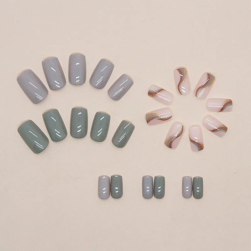 24 pieces of short square press on nails, simple and fashionable fake nails with 1 nail glue and 1 nail file  w1059