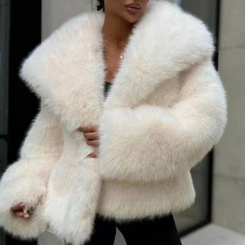 

Fashionable and Elegant Coat Female Lapels Faux Fur Jacket Fluffy Casual Women's Top