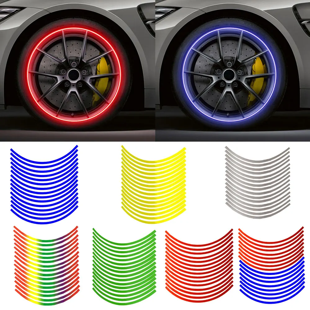 

16Pcs 18" Strips Wheel Sticker Red Decals Reflective Rim Tape Decor for Bike Motorcycle Auto Exterior Accessories Universal