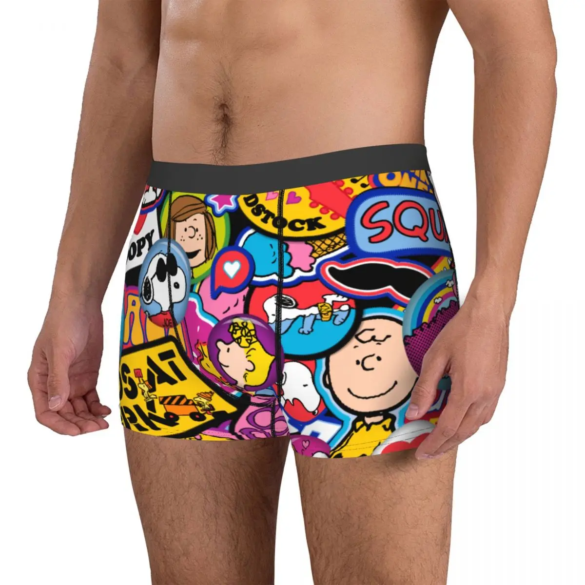 Humor-bóxer Snoopy para hombre, ropa interior, calzoncillos de cintura media