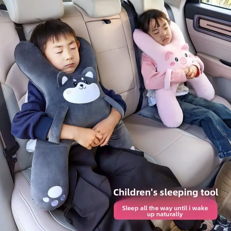 Prevent Leaning Head Back Seat Sleeping Comfort During Long Distance Travel Kids Car Neck Pillow with Seat Belt Safety Sleep Aid