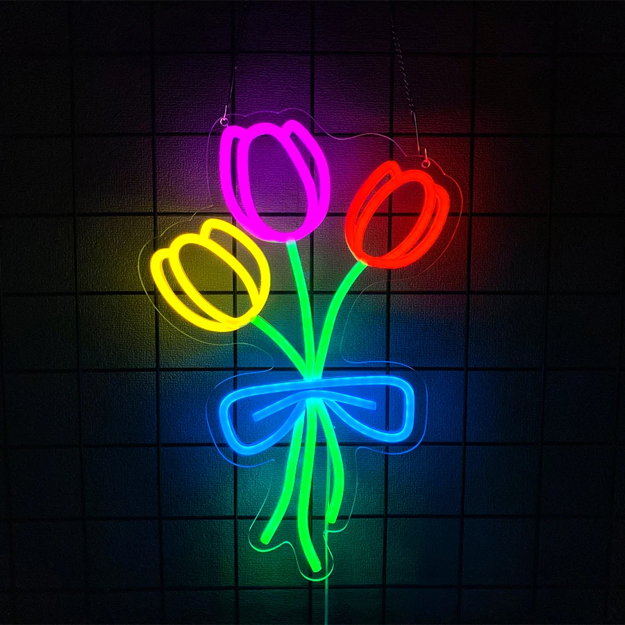 Flower Vase Neon Sign,Neon Flowers Sign for Wall Decor,Anime Flower Shape USB Light Up Neon for Girls Room Bar Birthday Party