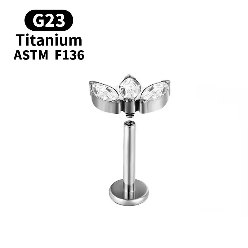 1PC ASTM F136 Titanium Cartilage Earring Piercing Marquise CZ Zircon Internally Thread Labret Ear Tragus Body Jewelry