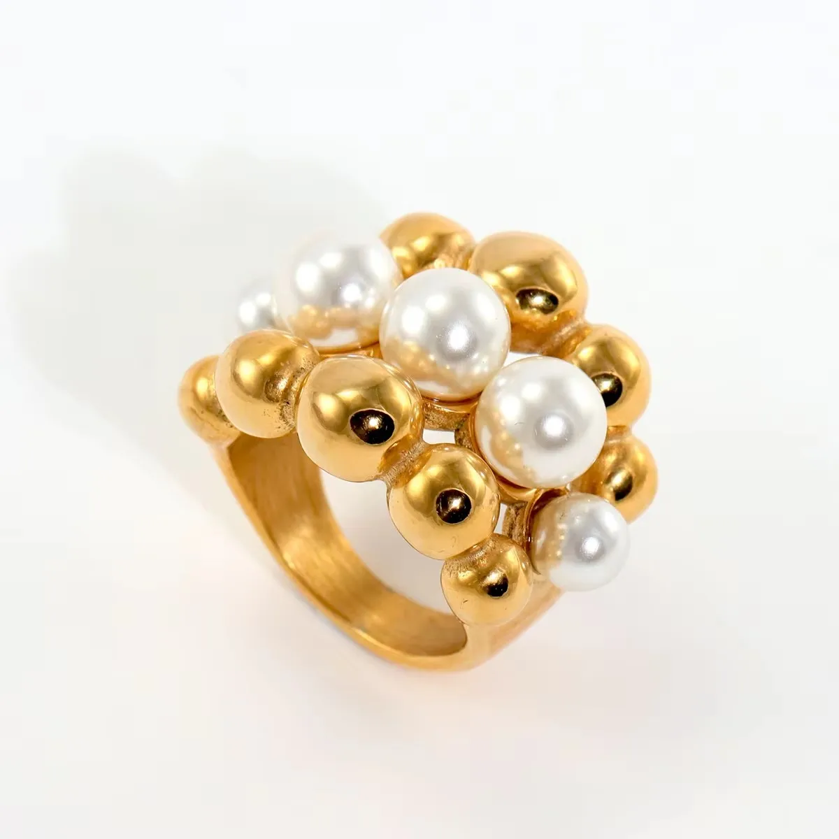 May@RZ Fashion stainless steel engagement jewelry imitation pearl wedding gift lips heart flower heart round women's design ring