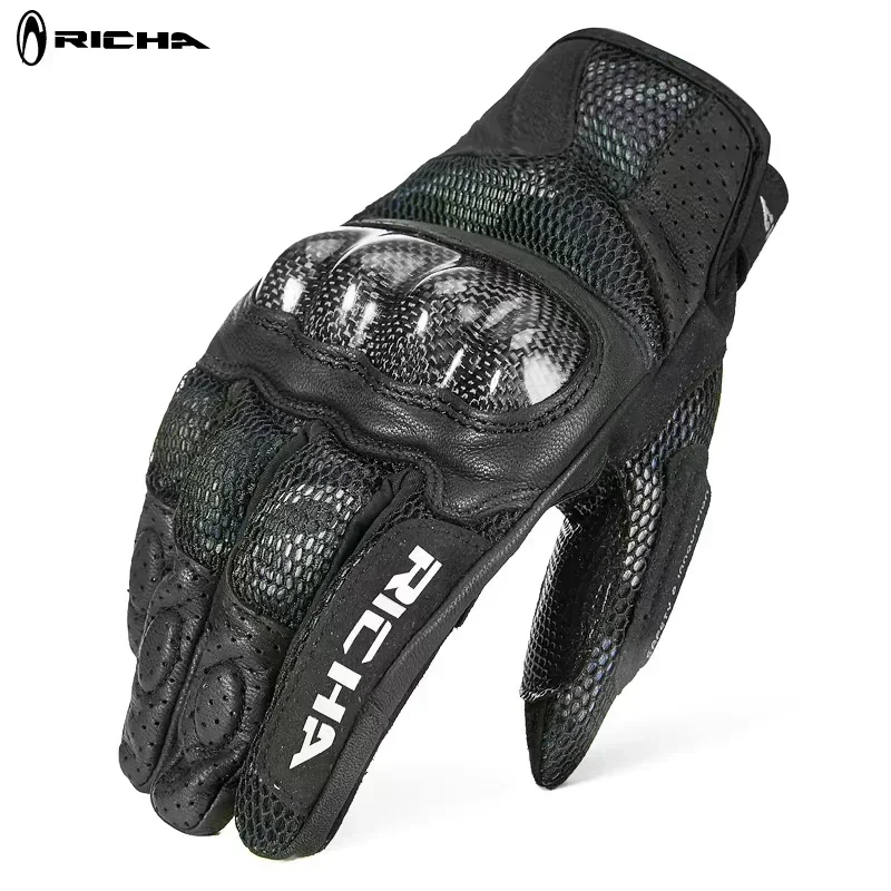 RICHA Summer Mesh Motorcycle Gloves Carbon Fiber Protective Case Fall Prevention Breathable Touchable Screen Motorcycle Gear