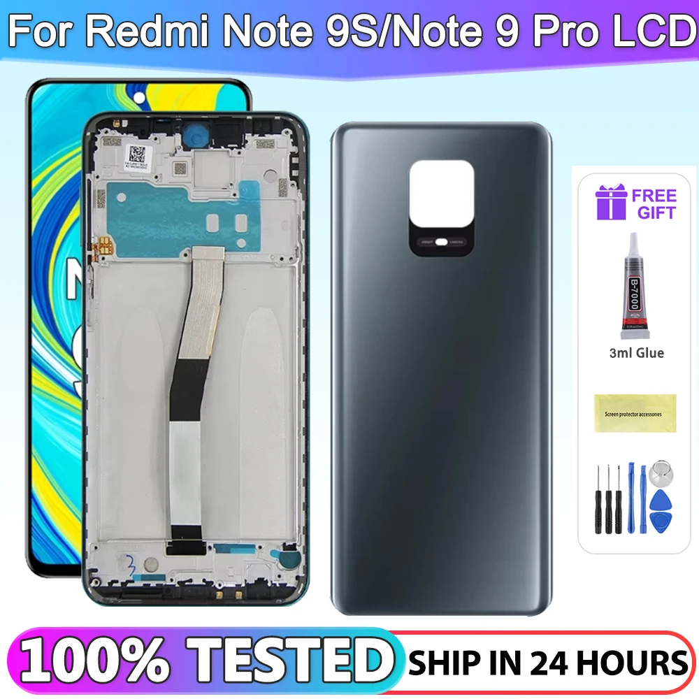 Tela amoled para xiaomi redmi note 9s lcd m2003j6a1g, tela sensível ao toque com moldura para substituição de tela redmi note 9 pro