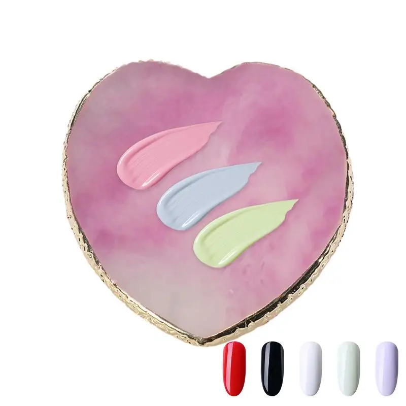 Nail Polish Palette Resin Small Heart Shape Nail Palette Multifunctional Nail Holder Portable Golden Edge Cosmetic Mixing Tools