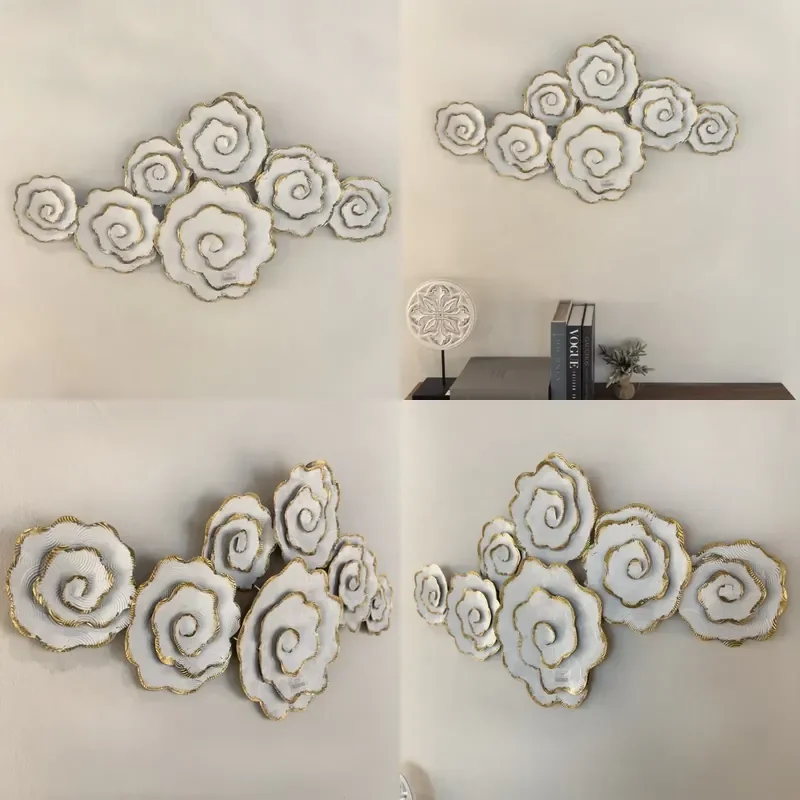for Modern Gold Ring White Flower Shape Wall Art Home Decoration Living Room Manufacturer Custom