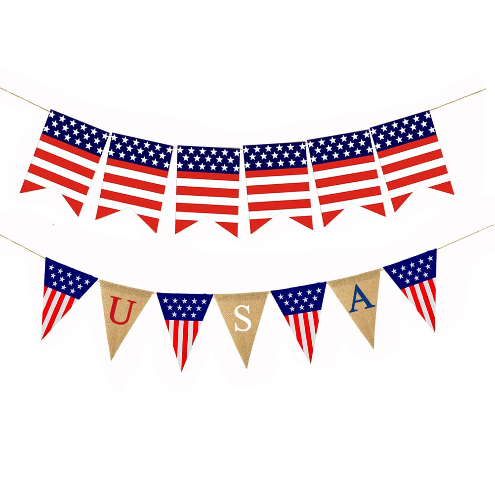

2 Pcs USA Banners Premium Linen Patriotic Decoration for Independence Day Party Supplies Dovetail Banner Non Toxic