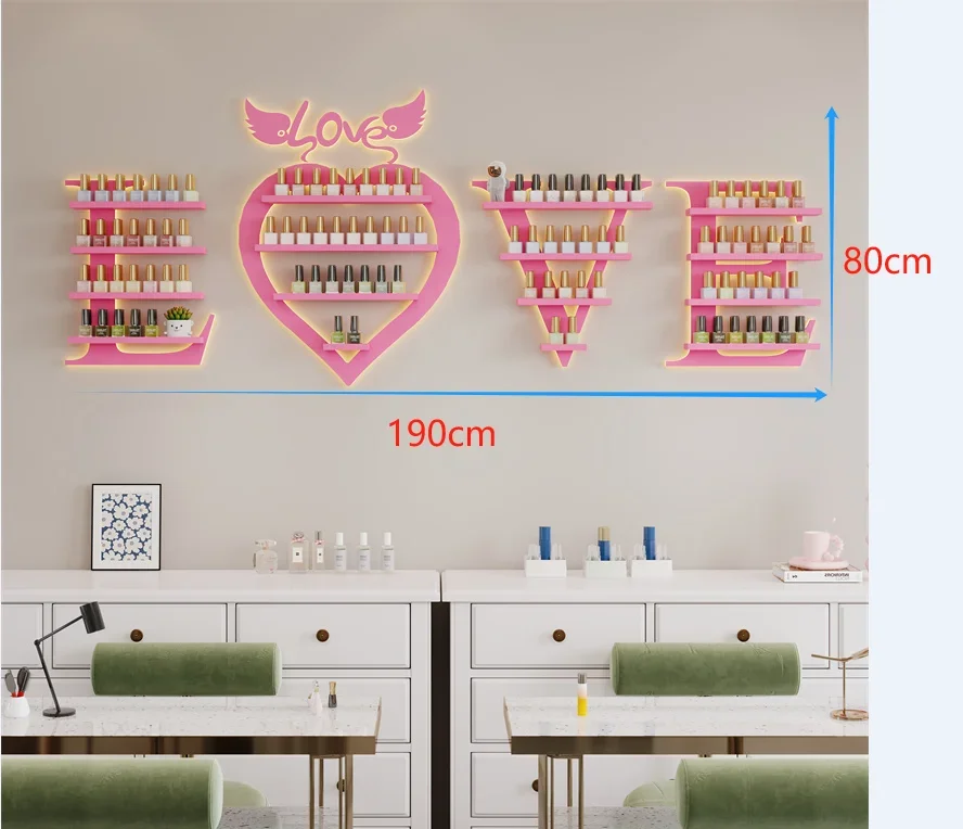 

TQH Nail Art 520 Love Luminous Display Stand Nail Polish Shop Cosmetics Perfume Wrought Iron Wall Hanging Storage Shelf