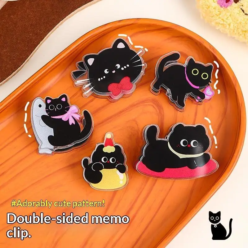 New Cartoon Black Cat Acrylic PP Clips Waterproof Clear Pattern Durable For School Office Scrapbooking Stationery