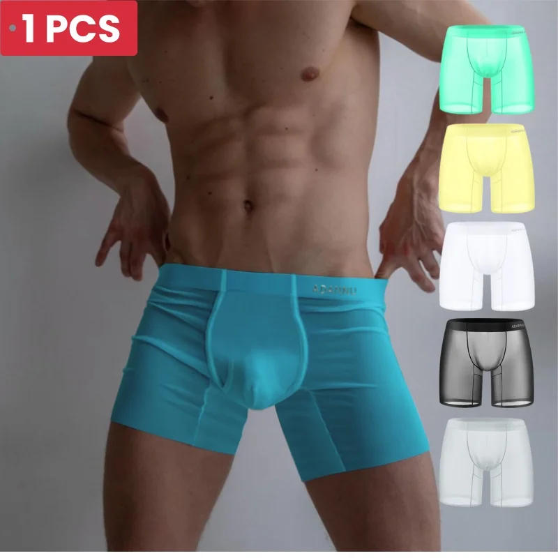 ADANNU Summer Ice Silk Men Underwear Sexy Transparent Gays Man Boxer Underpants Ultra-thin Sports Men\'s Panties Sissy Man Boxers