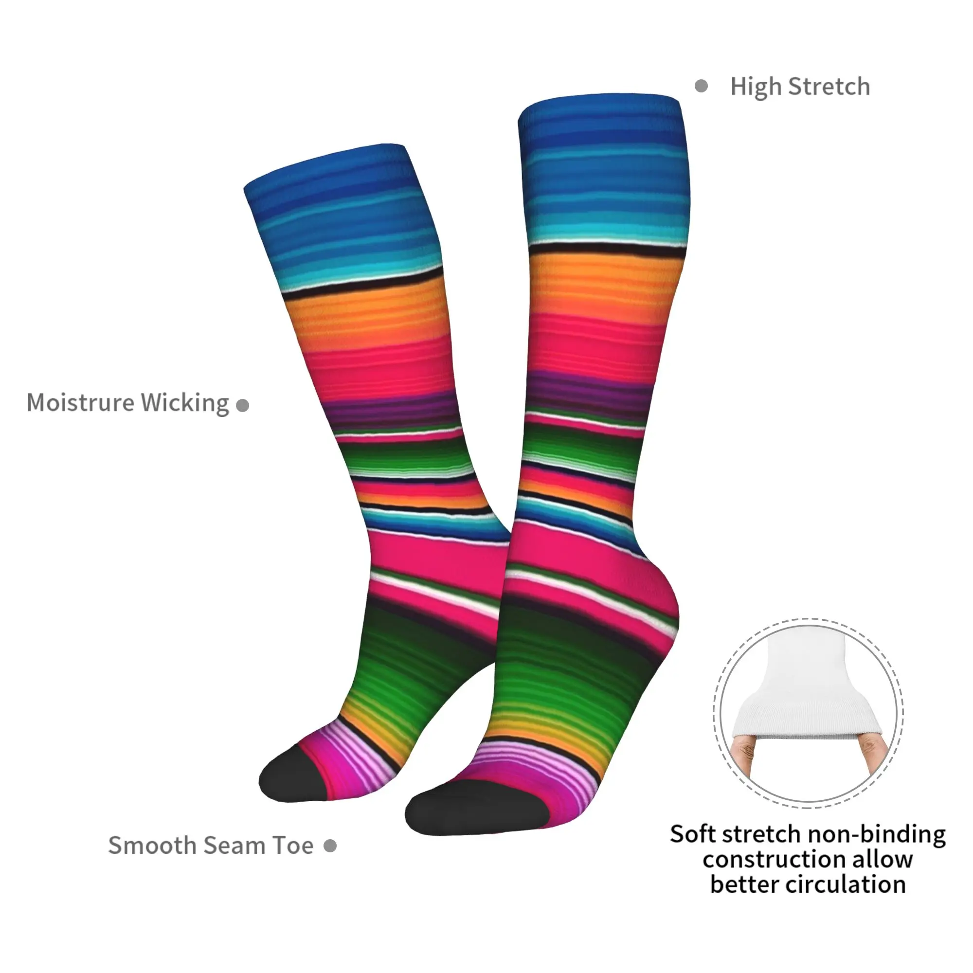 Bas d'équipage toutes saisons, couverture mexicaine rayée Fiesta Serape, chaussettes longues Hip Hop, accessoires pour hommes et femmes, cadeaux