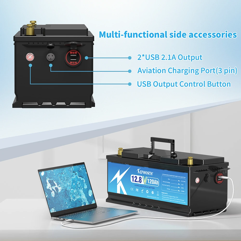 12V 120Ah LiFePO4 Battery Pack With BMS Lithium Power Golf Cart Batteries 6000 Cycles RV Campers Off-Road Off-Grid Solar Energy