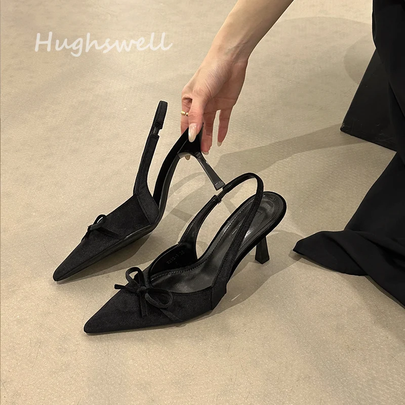 Vintage Green Velvet Slingback Sandals Woman Pointed Toe Thin Heel Bowknot Pump Shoes Ladies Elegant Evening Party Velour Shoes
