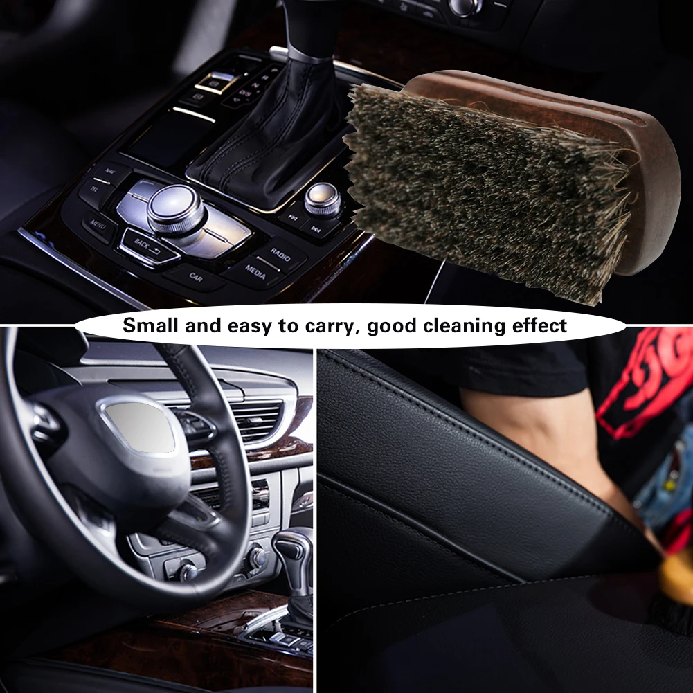 1-6pcs Horsehair Leather Textile Cleaning Brush for Car Interior Furniture Apparel Bag Shine Polishing Brush Auto Wash Accessory