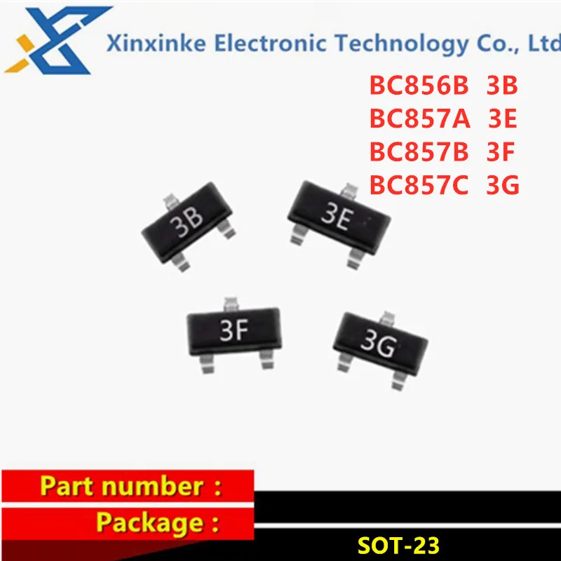 100PCS BC856B BC857A BC857B BC857C 3B/3E/3F/3G SOT-23 PNP 65V 0.1A Triode SMD Transistor BJT