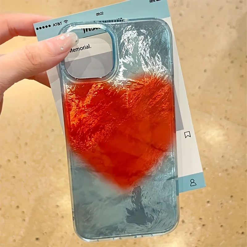 Coque de téléphone souple en silicone motif glacier en forme de cœur rouge pour iPhone 17 Pro Max 16 Pro 15 14 13 12 11 XS XR X 7 8 Plus