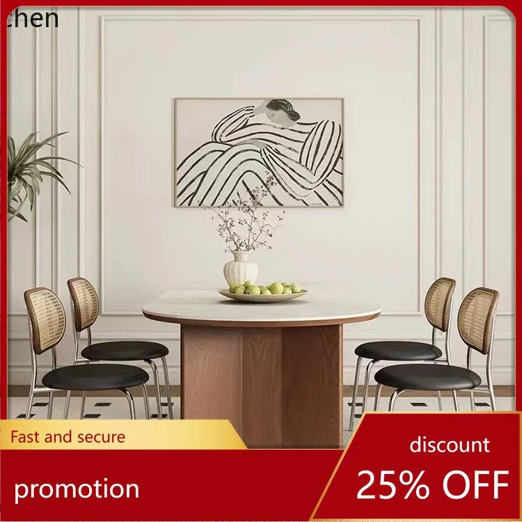 

YFY Travertine Stone Rock Plate Dining Table and Chairs Wabi Sabi Solid Wood Oval Dining Table