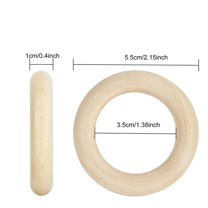 DTA4 200 Pcs Natural Wood Rings for Crafts, 55mm Solid Wood Rings, Unfinished Macrame Rings for DIY Crafts, Connectors Jewelry