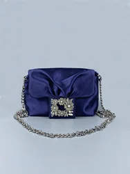 2023 New Flip Plate Square Buckle Diamond Pleated Underarm Chain Handheld Dinner Crossbody Shoulder Bag