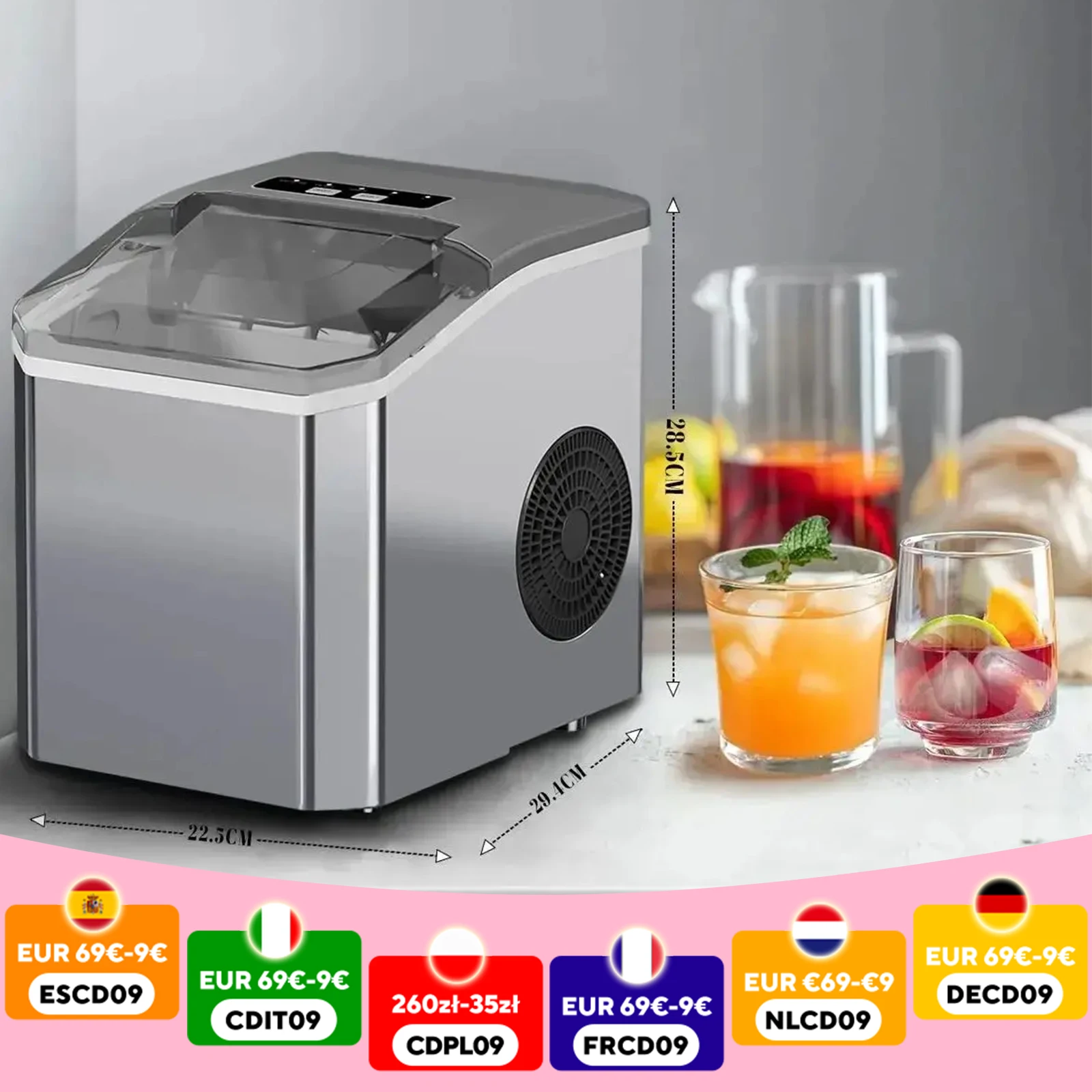 Machine à glaçons électrique 220 V pour bar, maison, cuisine, bureau, machine à glaçons cylindriques en forme de balle via cuillère, mini-machine à glaçons automatique