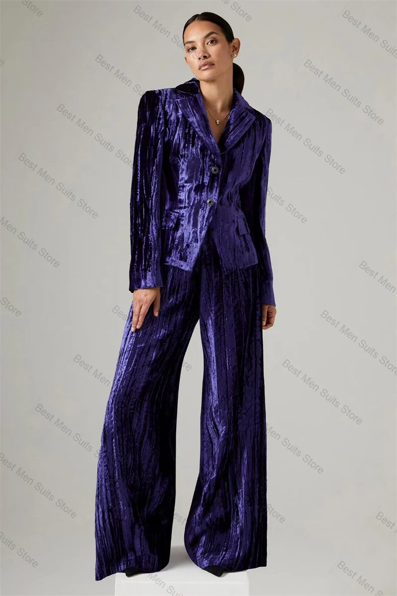 

Velvet Autumn Women Suit Set 2 Pcs Blazer+Loose Pant Trouser Winter Formal Office Jacket Customized Wedding Tuxedo Guest Coat
