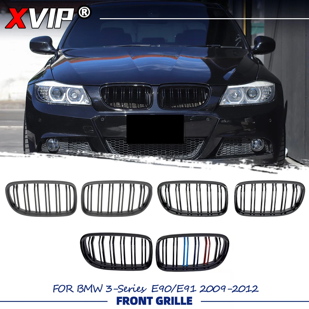 

Глянцевая черная решетка радиатора XVIP для BMW 3-й серии E90 E91 2009-2012, двойная линия, замена передней решетки бампера