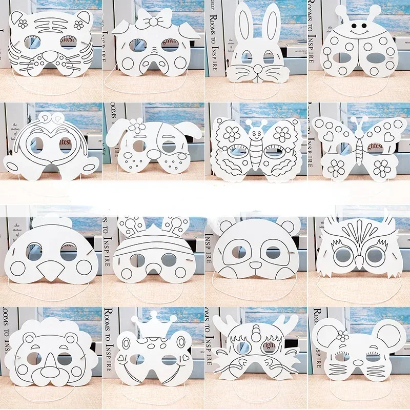 1pcs DIY Máscaras de desenho de animais para crianças - Colorável, papel de graffiti em branco Favor de festa para aniversários, páscoa, casamentos