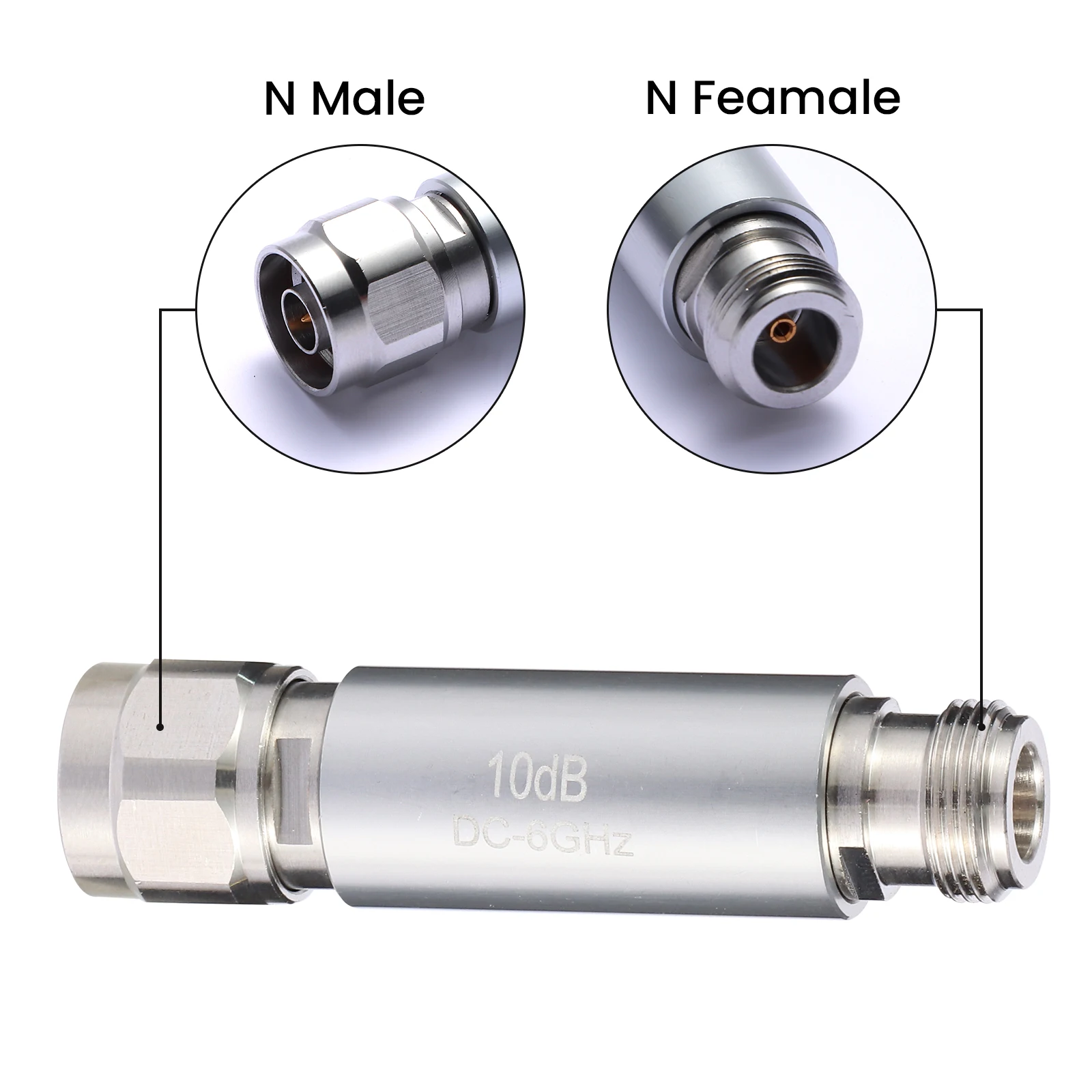 BECEN 2Watt  N-type Attenuator , DC to 6.0GHz ,1-50db,50 Ohm