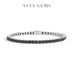 ATTAGEMS Top Quality Round Cut 3.0mm 3.5mm Black Moissanite Tennis Bracelet For Man Women S925 Silver Pass Diamond Test Jewelry