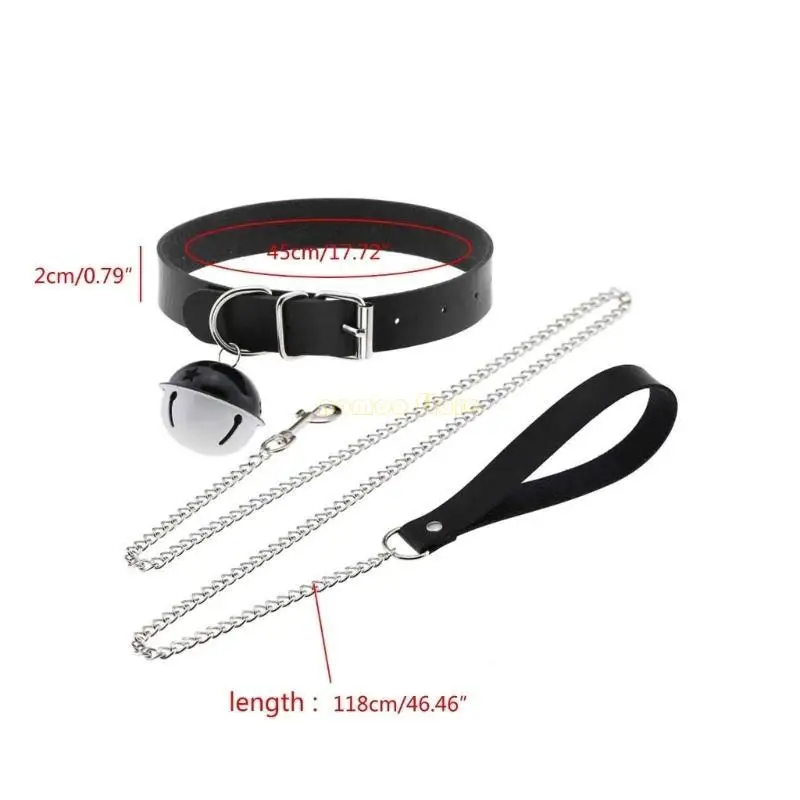 31BF Punk Choker Necklace Leather Collar Choker with Detachable Leash Chain for Girl