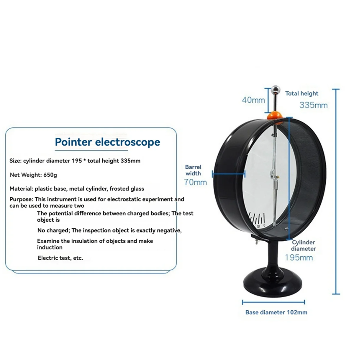 A79G Pointer Electroscope Electrostatic Experiment Electrometer for Measuring the Potential Difference Between Two Bands