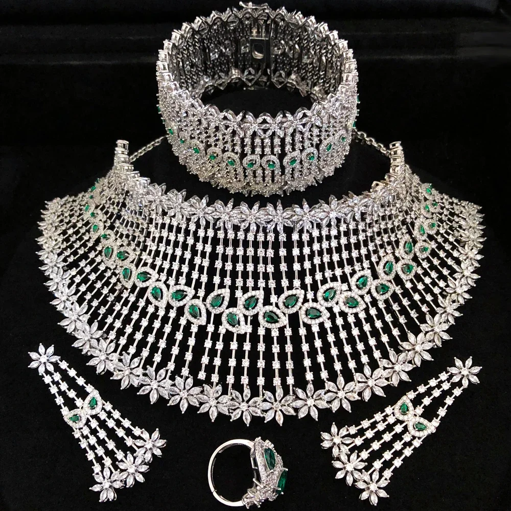 

Soramoore Luxury 4 PCS Gorgeous CZ Jewelry Set Big Necklace Earrings Bangle Ring For Women Bridal Wedding Jewelry Original