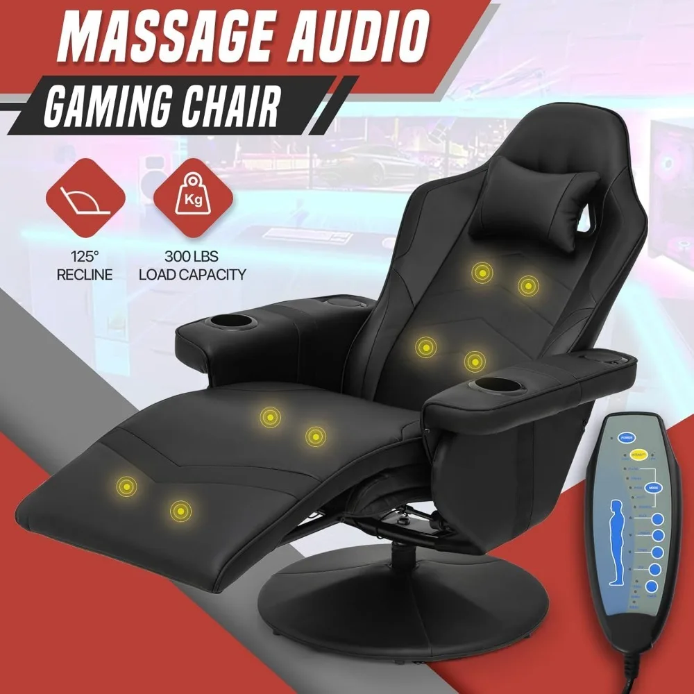 Fauteuil inclinable de jeu en cuir avec porte-gobelet pour adultes, chaise de massage, haut-parleur pour touristes, salon