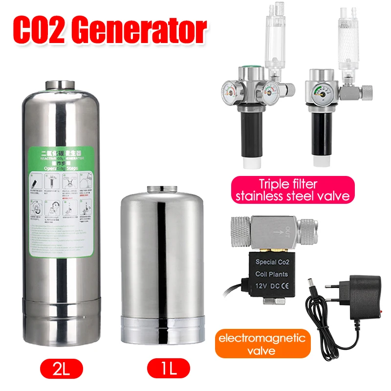 2L/1L Aquarium Aquarium CO2 Generator Edelstahl Flasche Hochdruck Edelstahl Gas Zylinder Aquarium Zubehör
