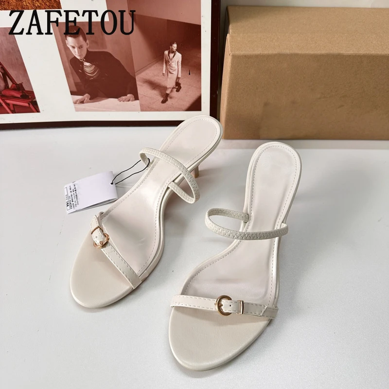 

Zafetou Woman Shoes 2024 summer new fairy Round Toe Exposed Toe Thin Band Combination Buckle High Heeled Women's Sandals